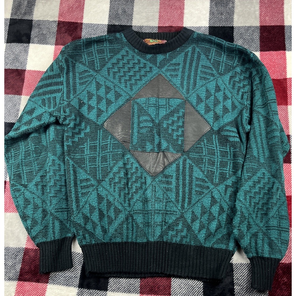 Chartwell Grandpa Sweater Mens XL(FITS M) Multicolor Aztec Pullover Vintage 90s